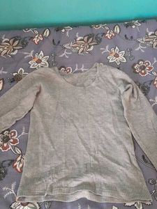Grey Ribbed Long Sleeve Top