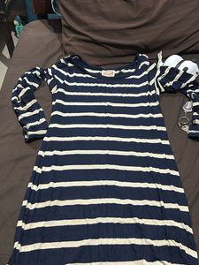 Navy Blue & White Striped Dress