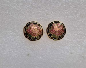 Rose Enamel Stud Earrings - Unused