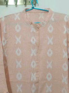 Peach Ikat Print Kurta with pocket