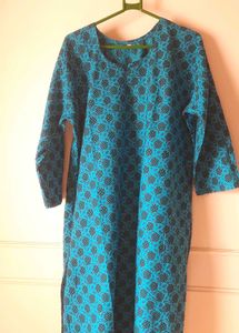 Unused Pure Cotton Block printed Blue Kurti