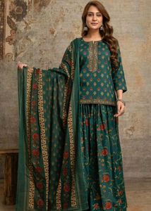 Beautiful Teal Floral Print Kurta Set
