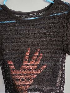 Zara Sheer Lace Top Black S