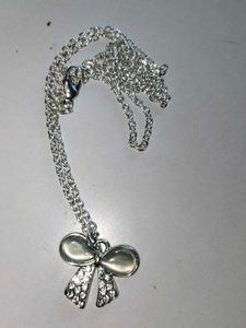 Silver Tone Bow Necklace