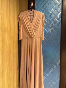 Long V-Neck Ruched Dress with Sparkle Belt