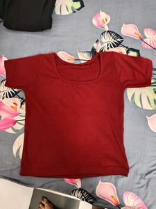 Maroon Short Sleeve Square Neck Top