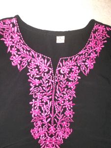Black Kurta with Pink Embroidery