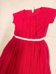 Red Glittery Flared Party Dress