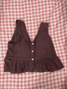 Women's Ribbed Button-Up Peplum Top