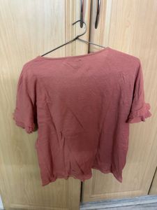 Women's Rose Pink Ruffled Sleeve Top
