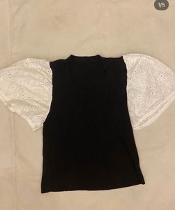 Black Top with White Broderie Anglaise Sleeves