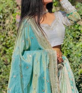 Elegant Green &amp; Gold Lehenga Choli Set
