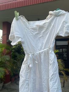 White Puff Sleeve Embroidered Dress