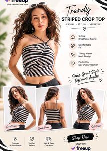 Trendy Striped Halter Crop Top