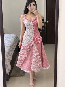 Pink & White Embellished Gown with Rose Details