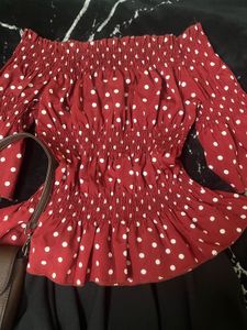 Red Polka Dot Off-Shoulder Top