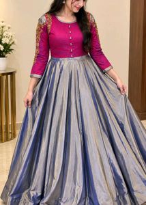Magenta Silver-Grey Party Wear Gown
