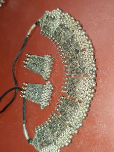 Oxidized Silver Choker Necklace Set
