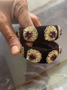 Designer Velvet Bangles with Stone Work