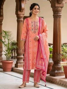 Embroidered Peach Kurta Set
