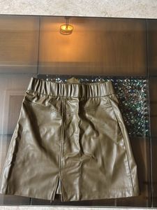 Olive Green Faux Leather Mini Skirt