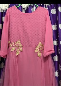 Pink Ethnic Gown with Gold Embroidery
