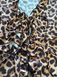 Leopard Print Ruffle Tie Front Top
