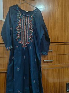 Beautiful Teal Kurta Set with Floral Embroidery