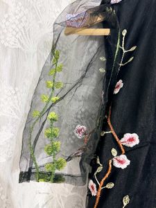 Shein Chic Embroidered Black Mesh Dress