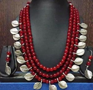 Red Beaded Necklace & Earring Set