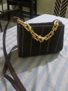 Stylish Brown Handbag with Gold Chain