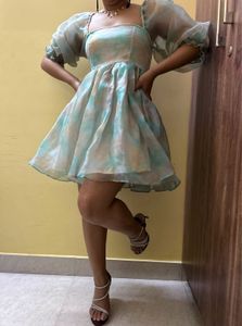 Sheer Puff Sleeve Mini Dress