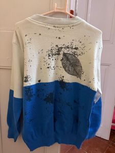 Unique Leaf Print Color Block Sweater