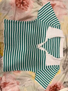 Striped Collared Knit Top
