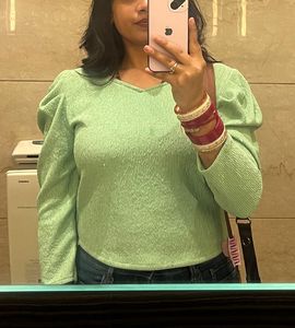 Green Puff Sleeve Top