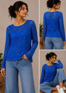 Blue Lace Long Sleeve Top