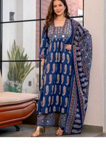 Stylish Blue Printed Kurta with Dupatta
