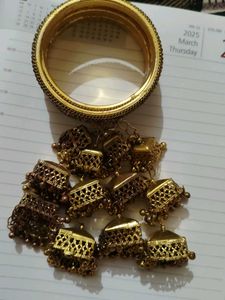 Set of Golden Bangles with Jhumka Danglers