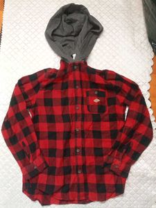 Men's Red & Black Flannel Hooded Shirt