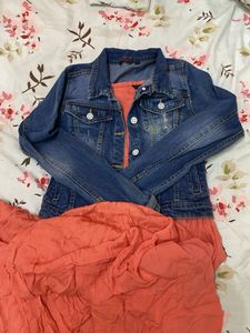 Stylish Denim Jacket with Orange Top