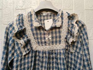 New with tag Korean Cute Gingham Ruffle Blouse