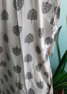 White Kurta with Black Tree Print