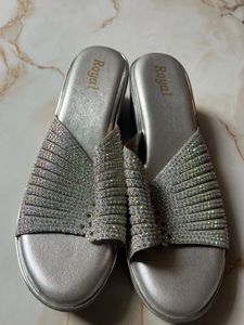 Sparkling Silver Wedge Sandals