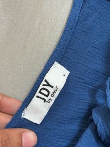 Blue Peplum Puff Sleeve Top