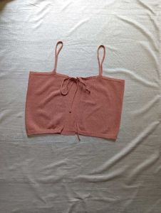 Pink Tie-Front Crop Top