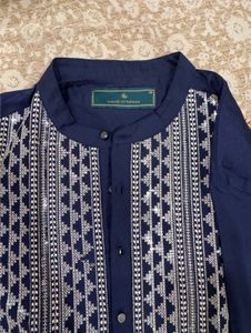 Elegant Navy Blue Kurta with White Embroidery