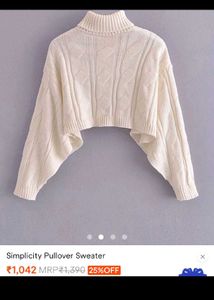 Cream Cable Knit Turtleneck Cropped Sweater