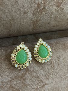 Elegant Green Stone & Mirror Earrings