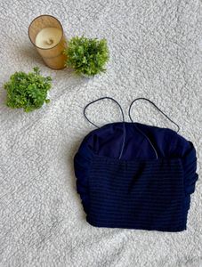 Navy Blue Ruched Crop Top