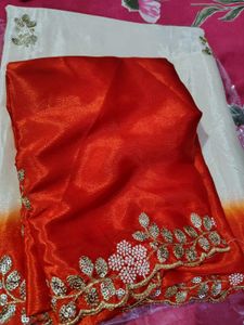 Elegant Orange &amp; Pink Saree Pure Chinon